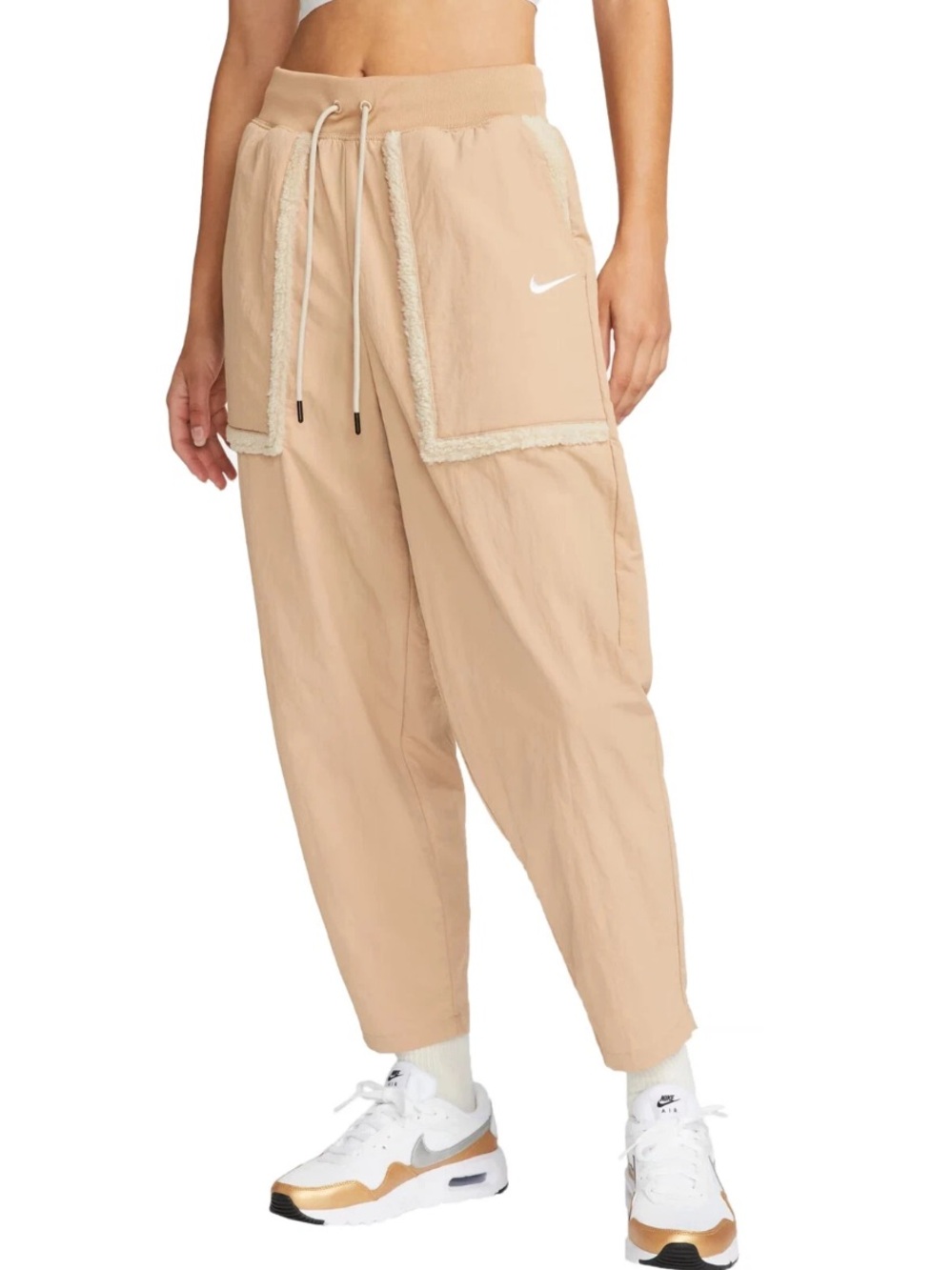 Nike Essential Woven High-Rise Curve Pants Womens Small Tan Track Joggers